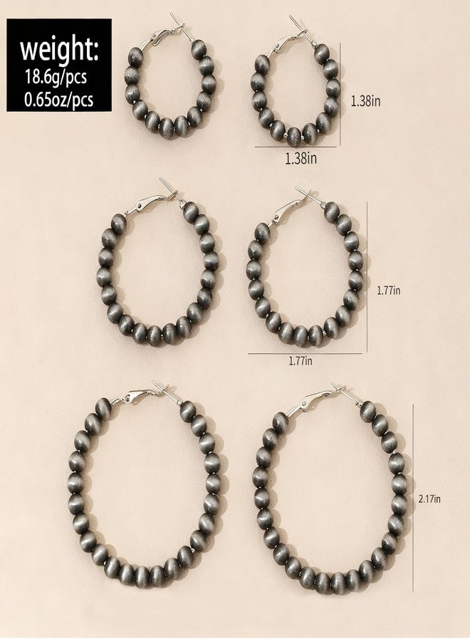 YLZZMDQSZ 3 Pairs Navajo Pearl Hoop Earrings, Western Cowgirl Jewelry for Women, Vintage Beaded Hoops Navajo Pearl Earrings with 3 Sizes, Country Concert Gifts for Women - Image 3